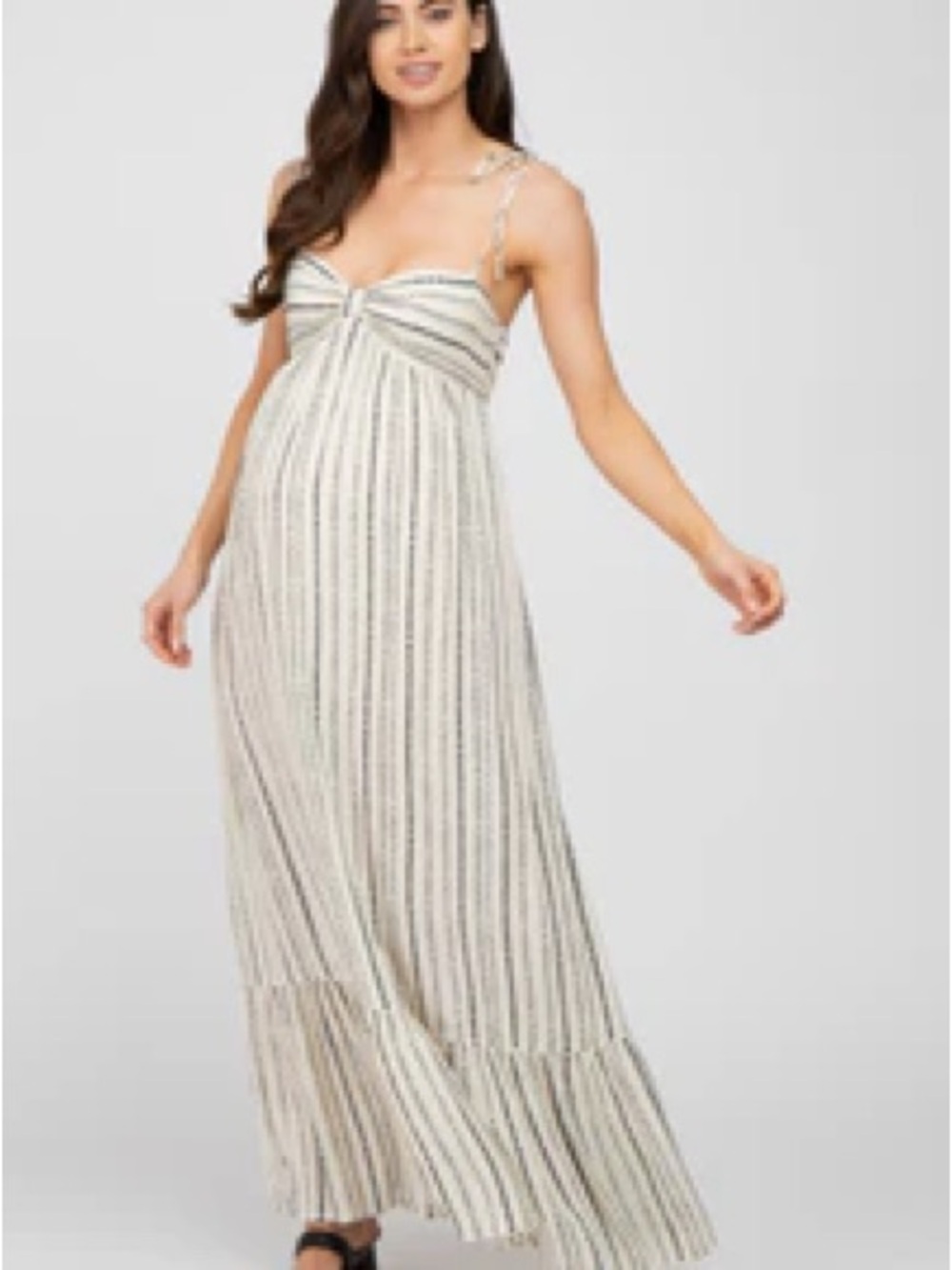 Ivory Printed Tie Strap Maternity Maxi Dress